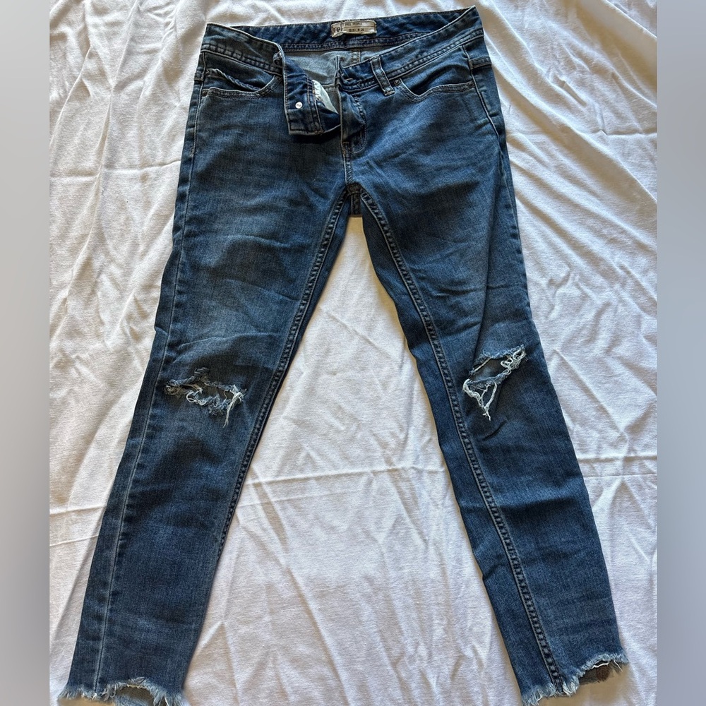 Free People Dark Blue Distressed Skinny Jeans
